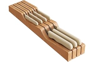 In-Drawer Knife Block Organizer - Bamboo Wood Drawer Knife Organizer-Protecting Knife Organizer Block (Not Included) (Natural