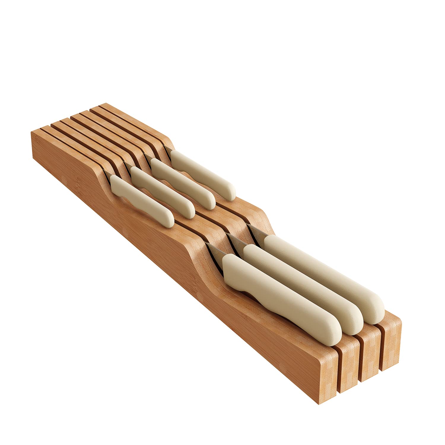 Photo 1 of In-Drawer Knife Block Organizer - Bamboo Wood Drawer Knife Organizer-Protecting Knife Organizer Block (Not Included) (Natural, 7 Knives Dock)