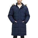 Rejork Men's Extra Long Fleece Puffer Jacket Outerwear Winter Coats Hooded Parka Warm Water-resistant Cold Weather
