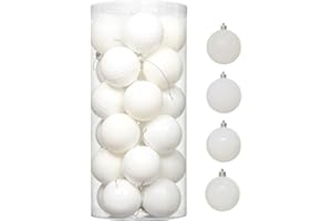 MOONET 24pcs 2.36in Christmas Decoration Balls Shatterproof Color Set Ornaments Balls for Festival Wedding Home Party Decors Xmas Tree Hanging (60mm White)