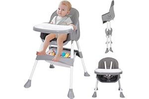 MOMJOY Baby High Chair, 6 in 1 Convertible High Chairs for Babies and Toddlers, Toddler Feeding Chair with Double Removable Tray, Adjustable Footrest & Machine Washable Cushion（Light Gray）