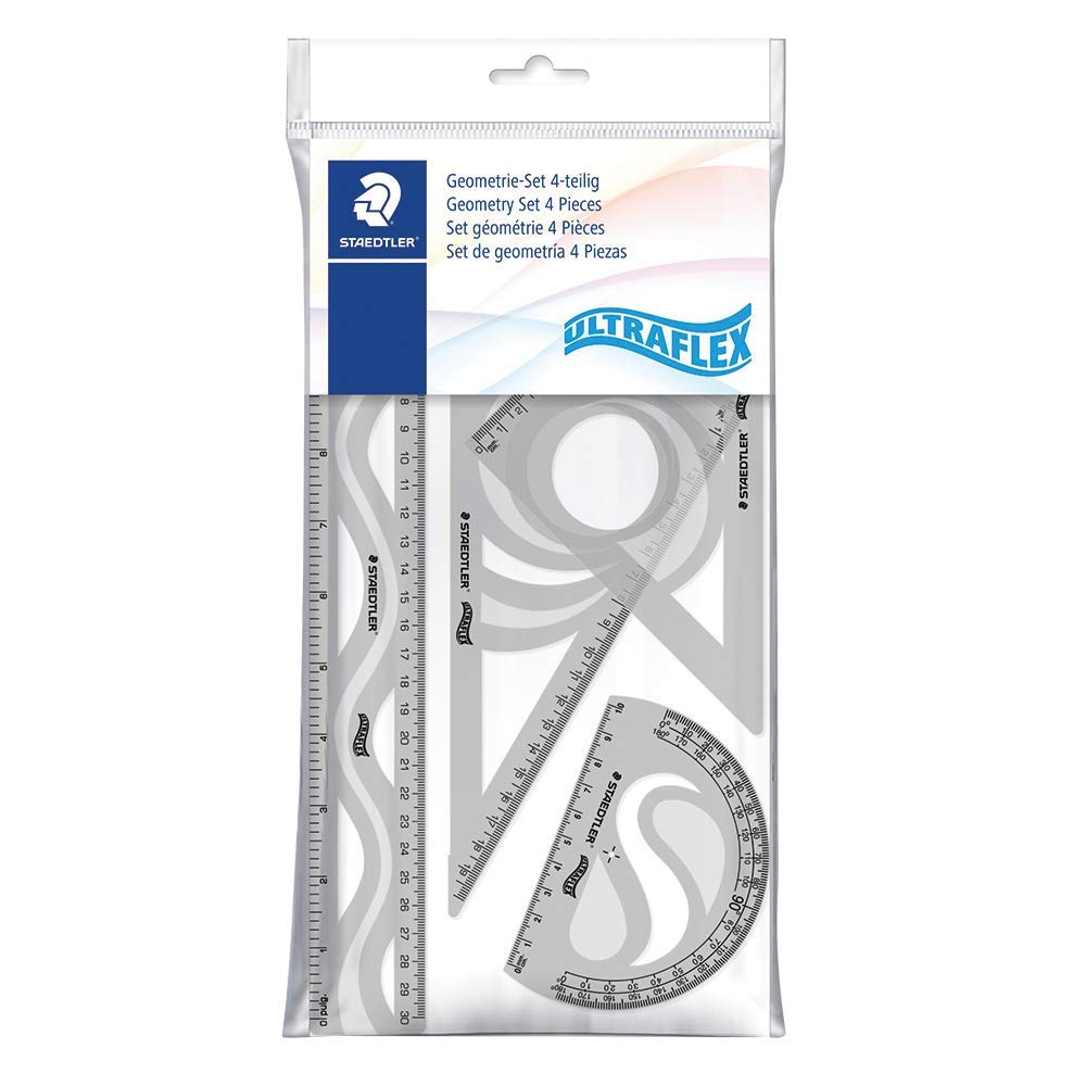 STAEDTLER 569PB4UF-S 4 Piece Maths Geometry Set - Ruler, Protractor, Set Squares