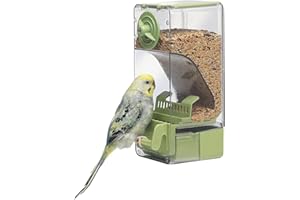 Automatic Bird Feeder, Acrylic Bird Cage Feeder with Perch for Parakeet, Canary, Cockatiel, Finch (Green)