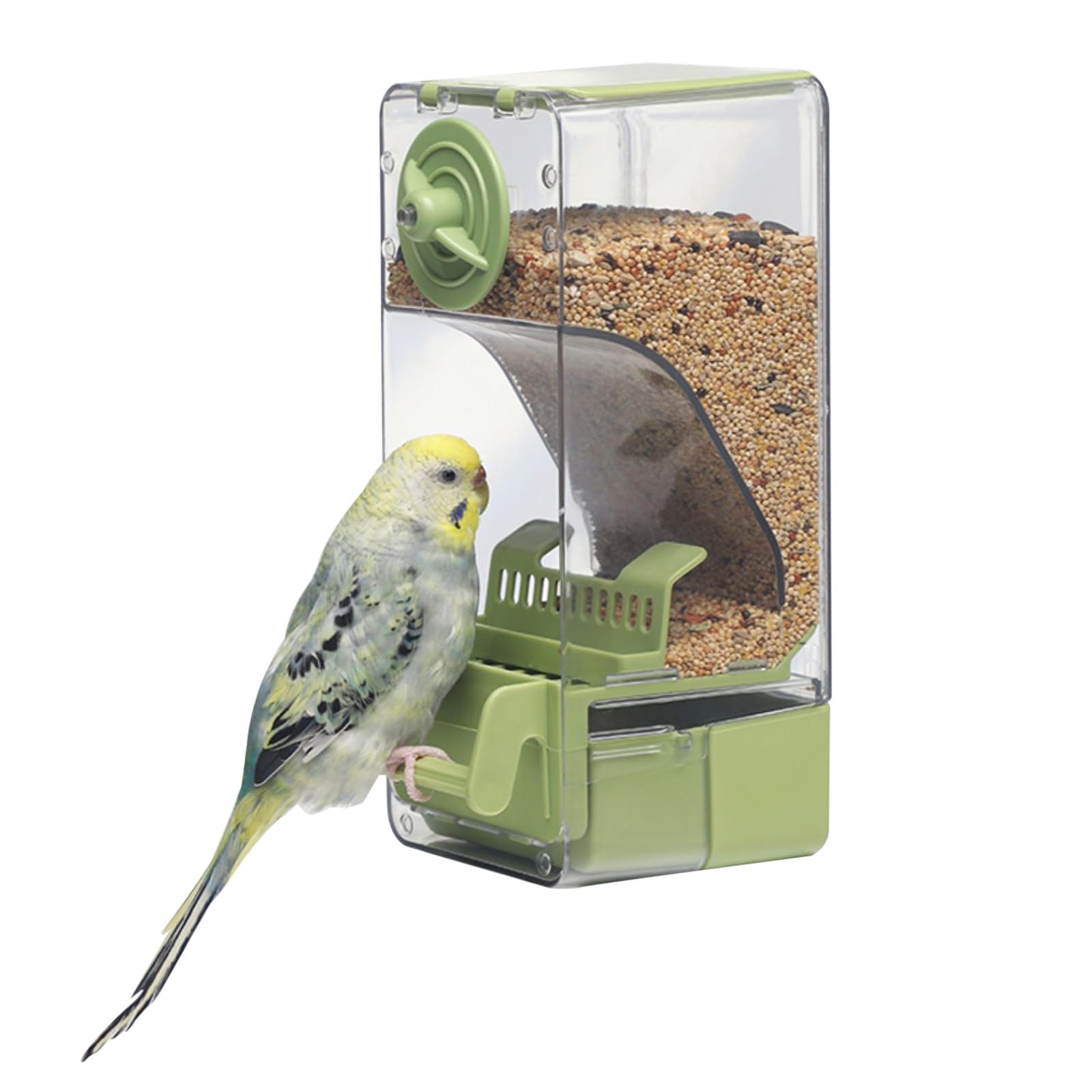 Automatic Bird Feeder, Bird Cage Feeder with Perch for Parakeet Canary Cockatiel Finch (Green)
