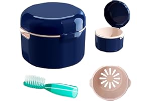 DIDATOOL Denture Cup, Denture Bath, Denture Cups for Soaking Dentures, Denture Case with Lid, Denture Bath with Rinsing Basket, Easy to Carry and Clean Retainer Case Denture Cleaning kit