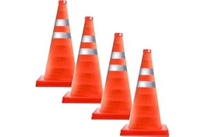 LifeSupplyUSA 15.5'' Collapsible Traffic Safety Cones, Bright Orange Road Reflectors with Reflective Strips, Multipurpose Pop-Up Road Parking Cone for Emergency & Construction Use (4-Pack)