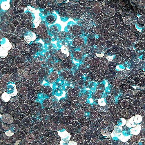 6mm Flat Round Sequins ~ Deep Turquoise Blue Transparent See-Thru ~ Made in USA. Loose paillettes for embroidery, bridal, applique, arts, crafts, and embellishment.