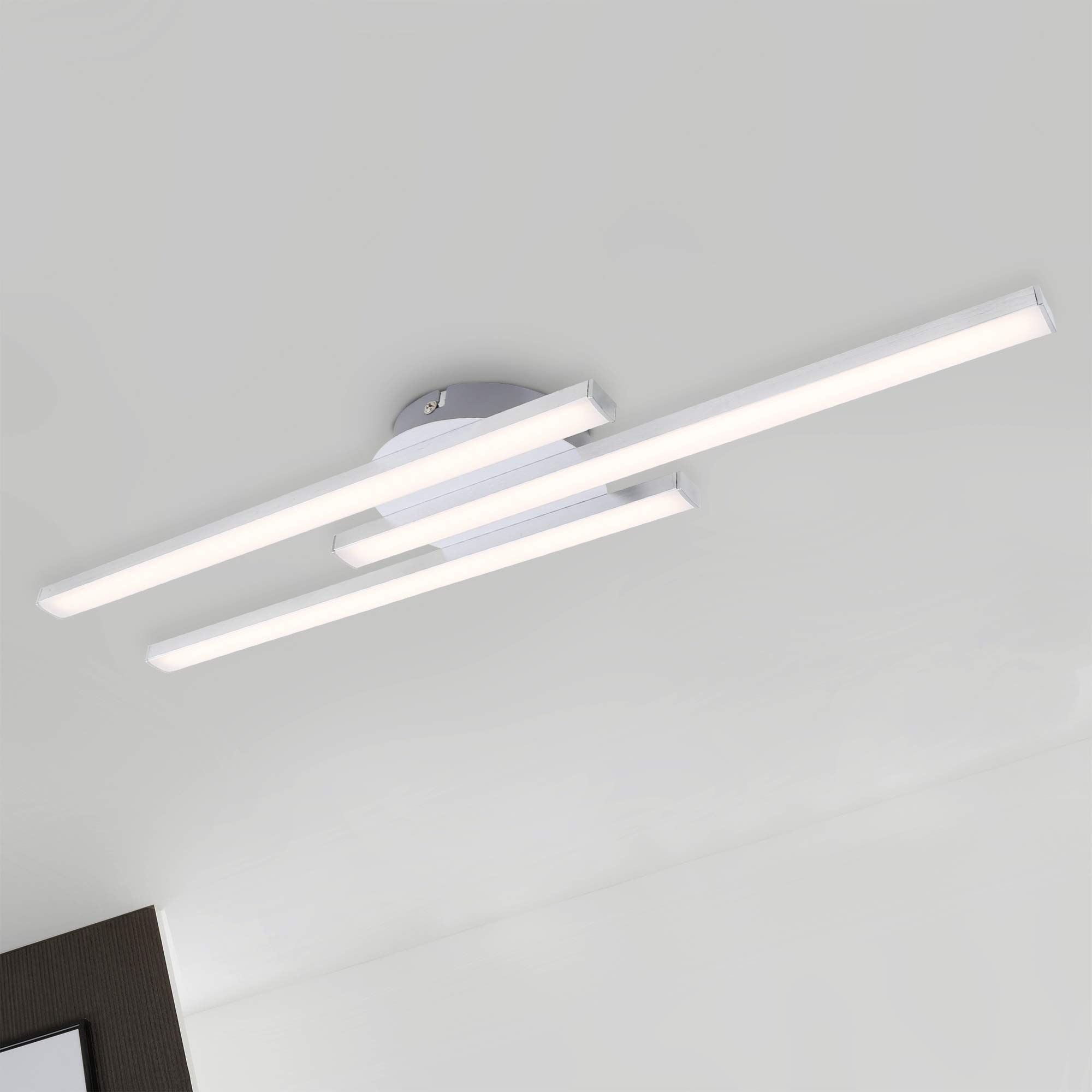Briloner Leuchten 3187-039 - LED Ceiling Light, 3-Bulb Ceiling Lamp, 6 Watt, 480 Lumen, 3000 Kelvin, Aluminium Colour, 565x120x43mm (Lxwxh)