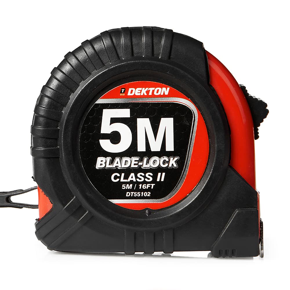Dekton 5m X 19mm Hard Case Tape Measure-5m/16ft Blade-lock| Belt Clip| Rubber Grip| High Carbon Steel| Imperial And Metric Units| Durable, Accurate, With Robust Hard Case| Easy-to-read Measurements
