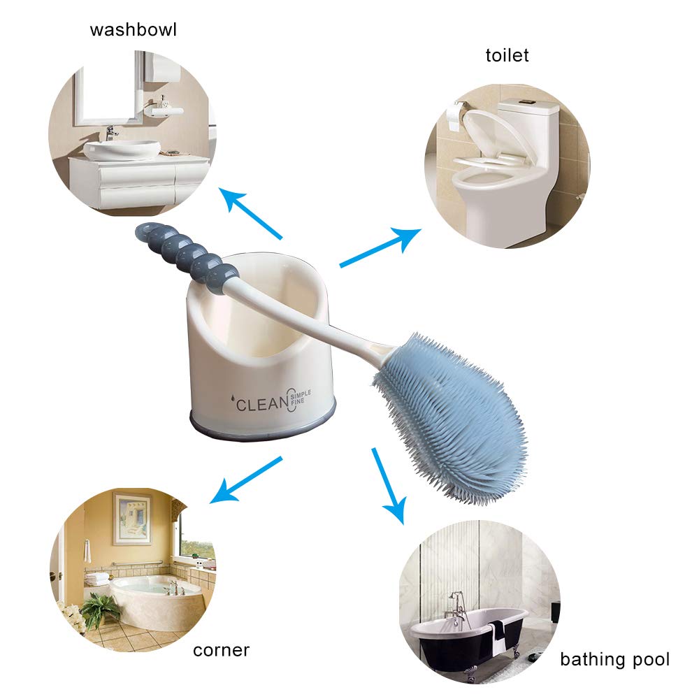 APSPOW Toilet Cleaning Brush with Holder,Toilet Bowl brush Set for Bathroom,Good Grips and Deep Cleaning - Strong Bristles - (1 PACK) (flat)
