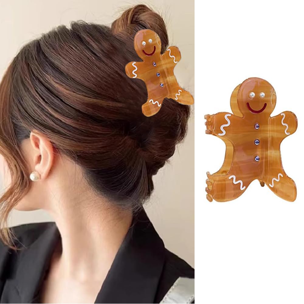 Photo 1 of 1 Pack Christmas Hair Claw Clips Brown Gingerbread Man Design Hair Clips for Thin or Thick Hairs Cute Gingerbread Man Hair Jaw Clips Non Slips Hair Barrette Xmas Holiday Hair Accessories for Women
