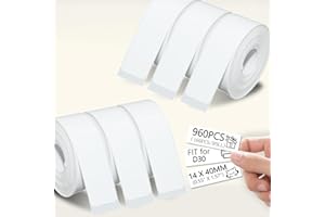 LIFMEGIK 960 Pcs White D30 Label Maker Tape, D30 Label Tape, Thermal Printer Paper, Smart Mini Label Maker Refill for Office, Home, Shcool,14x40mm,160 Labels/Roll, 6 Rolls