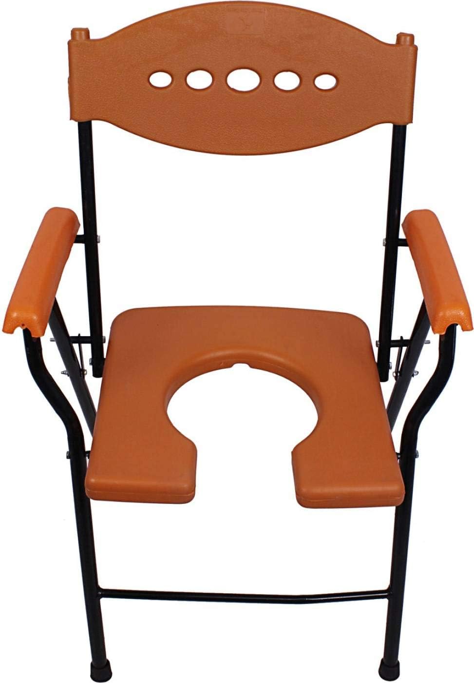Sonvi Surgical Elderly Disabled Iron Shower And Bathing Room Mobile Commode Chair With Toilet Seat Without A Bucket - Orange