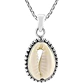 AeraVida Ocean’s Elegance White Cowrie Seashell .925 Sterling Silver Pendant Necklace | Summer Beach Jewelry | Minimalist Nautical Necklace for Women