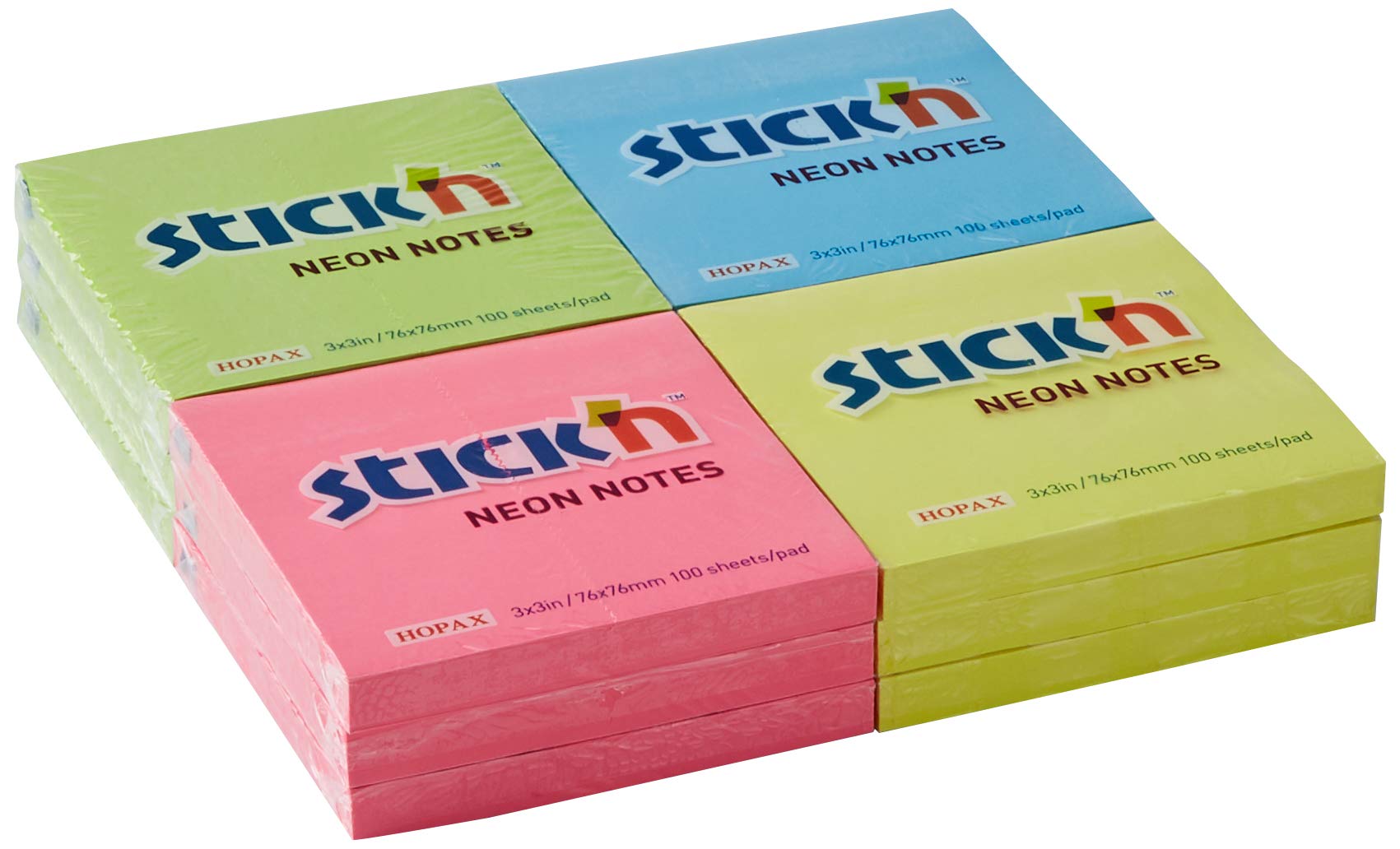 Stick N 21332 Sticky Note 76x76mm Neon - Assorted Colour (Pack of 12)