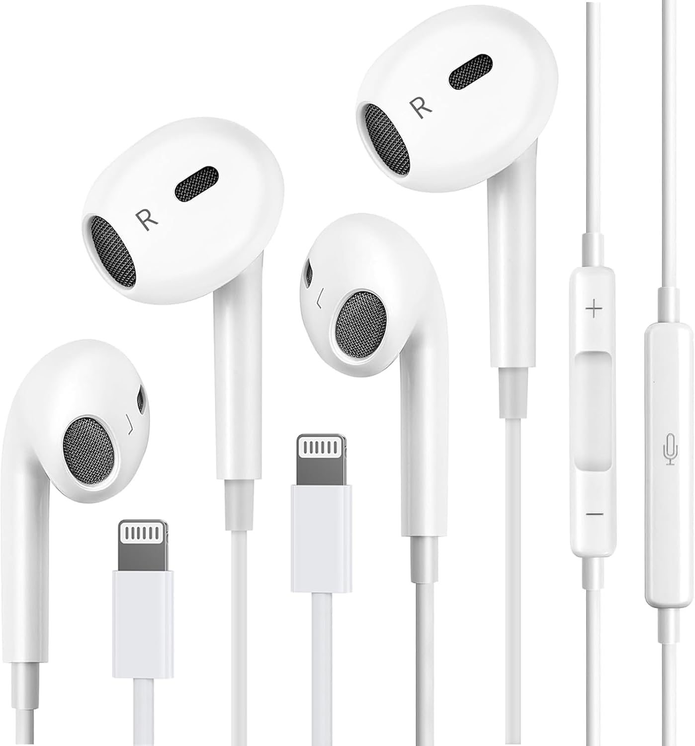 2Pack Wired Headphones for iPhone Ear buds with Lightning Connector(Built-in Microphone & Volume Control) Earbuds for iPhone 14/13/12/11/XR/XS/X/8/7/Pro/Pro Max【Official Certified Earphones】-Plug&Play