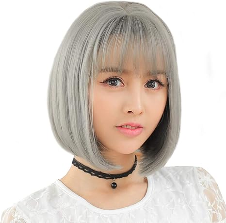 Amazon Co Jp レディウィッグショートヘアエアー前髪boboヘッドファッションウィッグおばあちゃんアッシュ ホーム キッチン