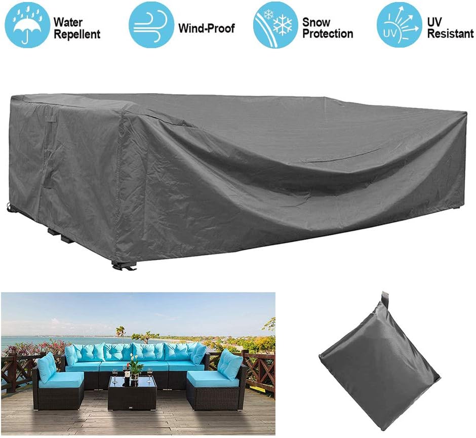 STARTWO Outdoor Patio Furniture Sectional Couch Cover 100% Waterproof Fabric, Porch Sofa, Rectangular Table Chairs Protector Large Furniture Cover, Designed with Straps for Snug Fit : Garden & Outdoor