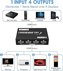 HDMI Splitter 1 in 4 Out, 4Kx2K @30Hz