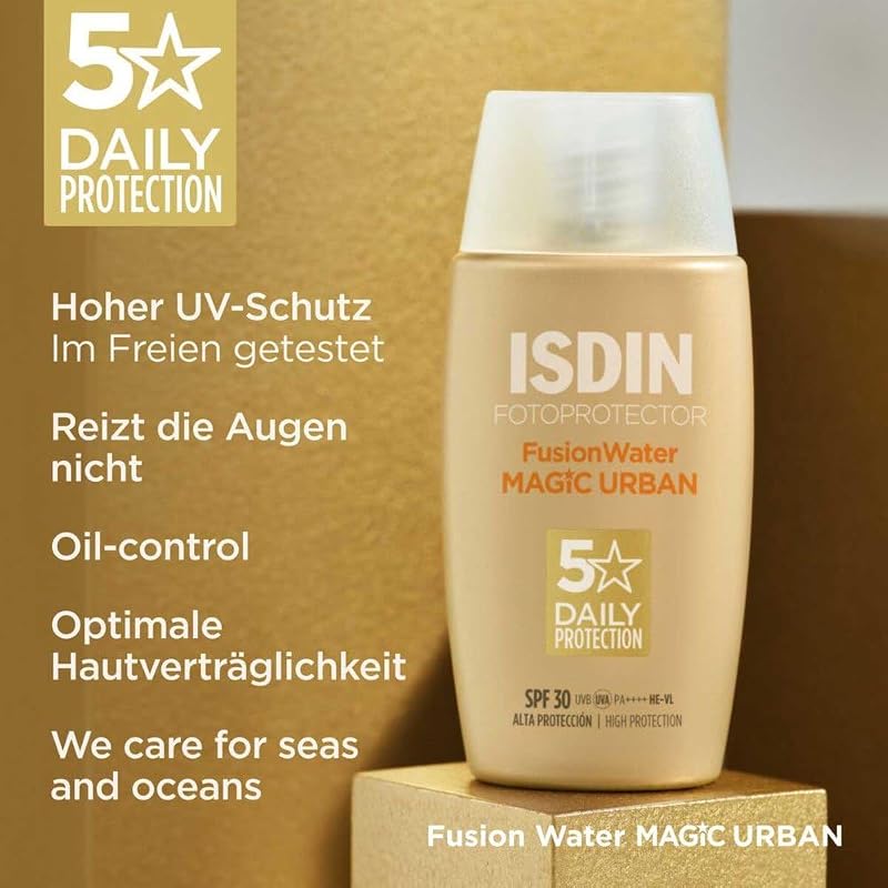 Isdin fotoprotetor fusion water urban fps 30 - protetor solar facial ultraleve de uso diário para ambientes urbanos, proteção uva, luz azul e antipoluição, 50 ml