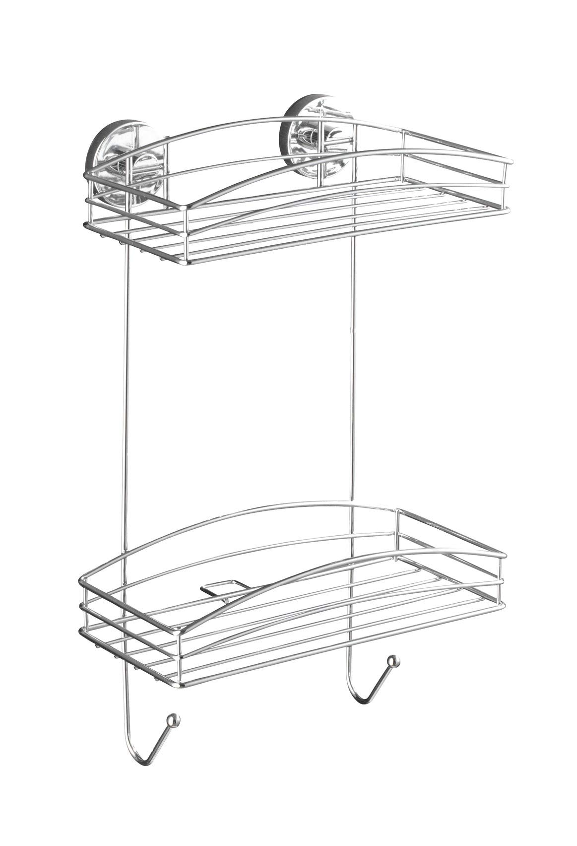 WENKO 20886100 Vacuum-Loc® 2-Tier wall rack - fixing without drilling, Steel, 26 x 43 x 15 cm, Chrome