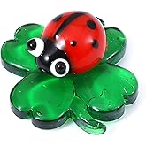 Ymapinc Four-Leaf Clover Glass Animals Ladybug Gifts - Figurines Ladybug Tiny Animal Figurines Hand Blown Glass Thoughtful Gift Collection Bedroom Decor