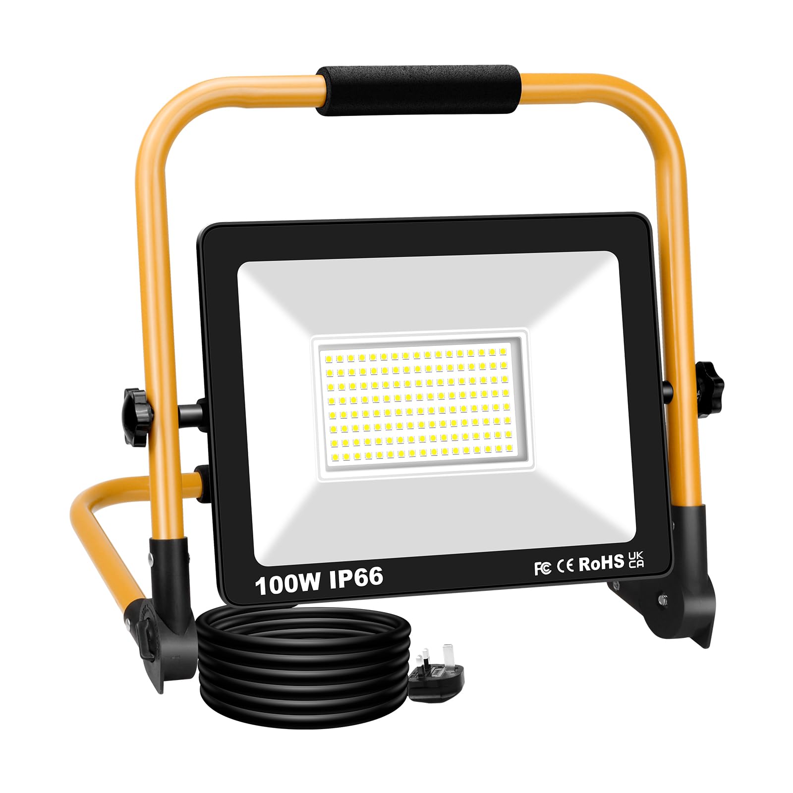AUXTINGS 100W LED Work Light 9000LM Job Site Lights,Folding Flood Light Adjustable Portable Stand Work Lights Floodlight 6000K White 10ft 3m Wire with Plug for Car Repairing Home Workshop Garage — image 1
