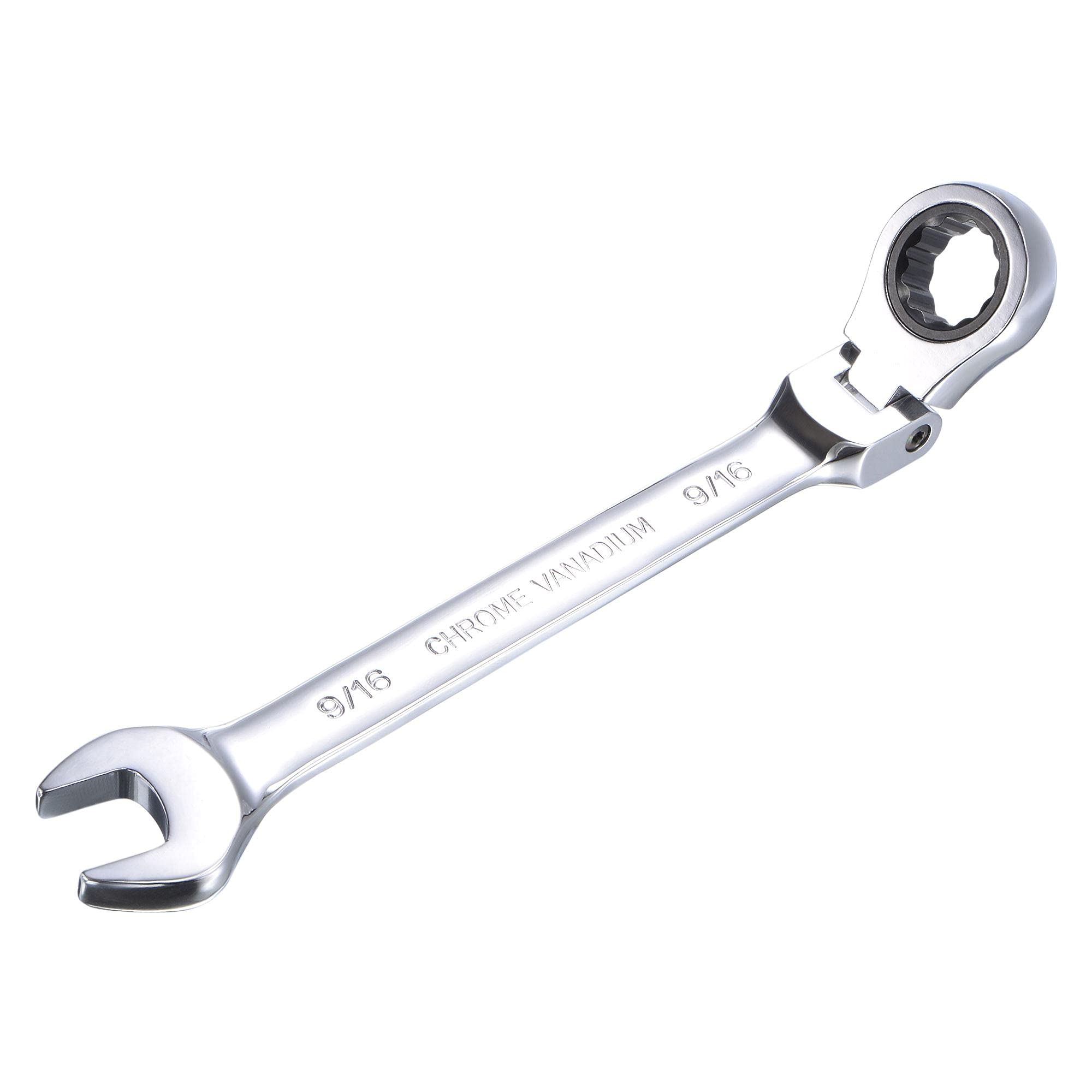 sourcing map 9/16 Inch Flex-Head Ratcheting Combination Wrench SAE 72 Teeth 12 Point Ratchet Box Ended Spanner Tools, Cr-V