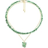 2Pcs Crystal Necklace for Women Handmade Choker Necklaces Pendant Necklace Natural Stone Gemstone Beaded Necklace 18k Gold Plated Adjustable Dainty Necklace for Women