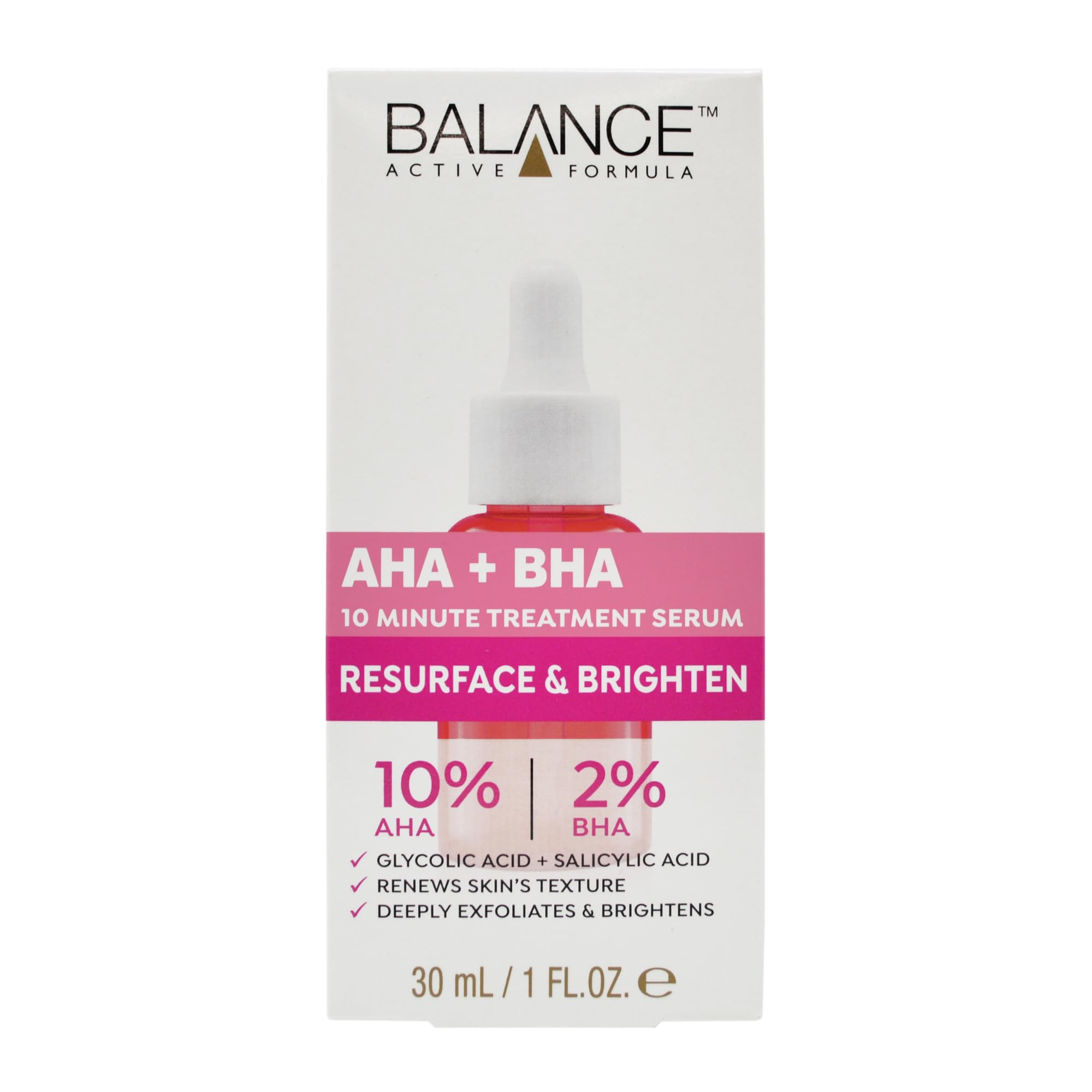 Balance Active Formula AHA 10% + BHA 2% Retexturising Serum - Deep Exfoliation for Brighter Skin, Smooths Texture, Dermatologically Tested, Gentle Yet Effective - 30ml