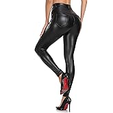 VOGUEMAX Women's Faux Leather Leggings with Pockets High Waisted Pleather Sexy Pants Stretchy Tights