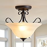 Luvkczc Retro Semi Flush Mount Ceiling Light,Black Ceiling Light Fixture, Mid Century Ceiling Light Modern Glass Close to Cei