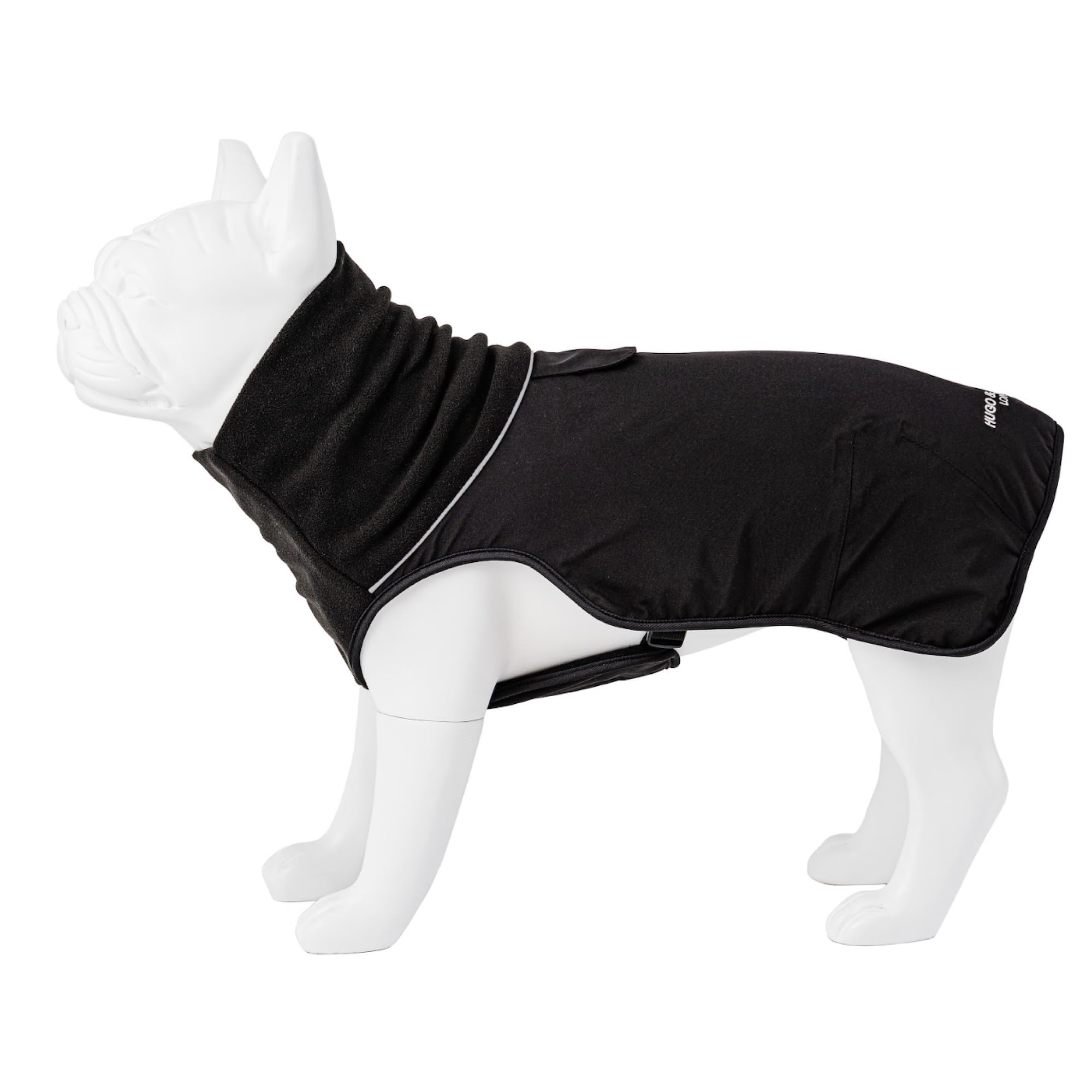 HUGO & HUDSON Dog Winter Jacket Warm Fleece Thermal Pet Coat Windproof Coat Lead Hole, Black, XS30