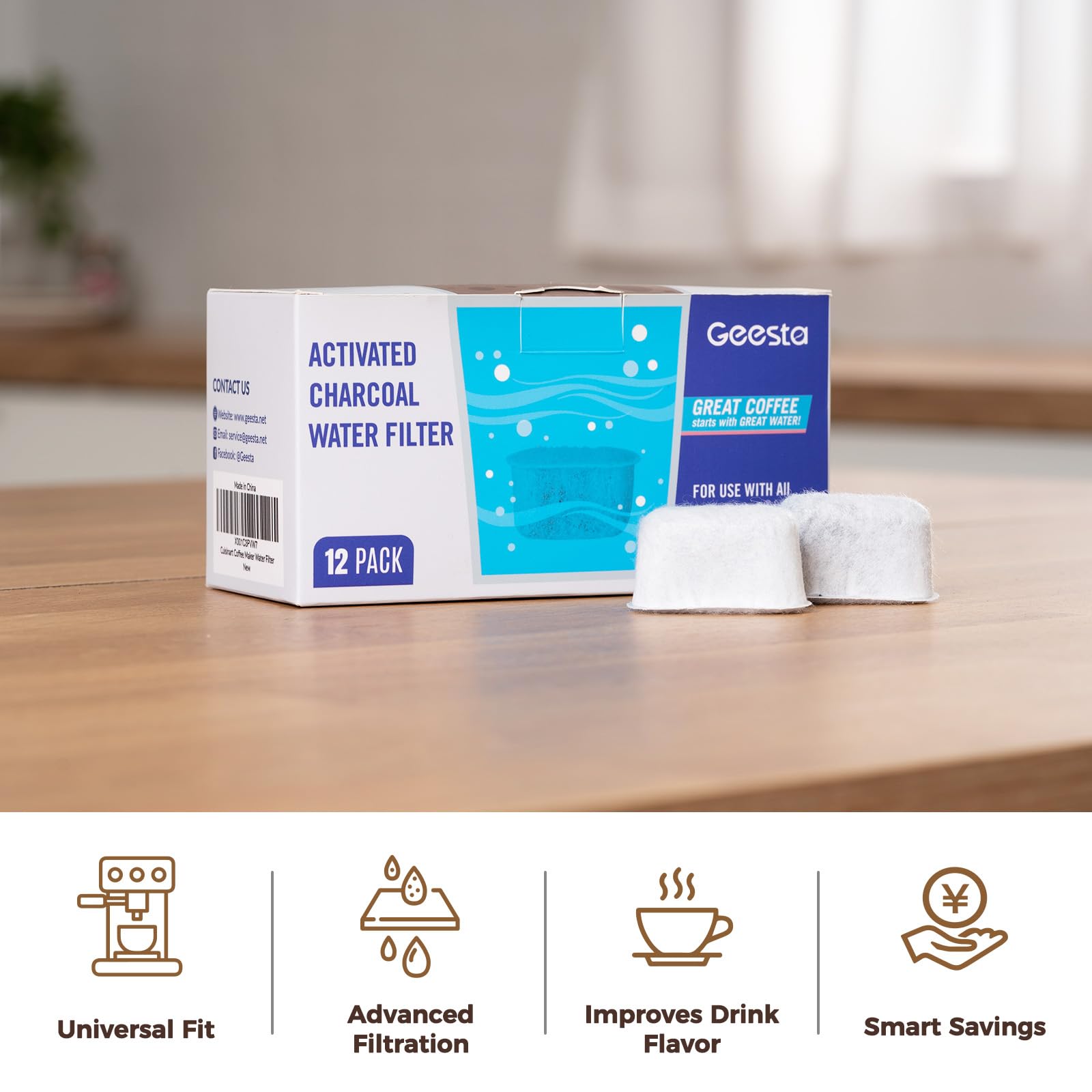 12-Pack Replacement Charcoal Water Filters for Use with Cuisinart coffee machines