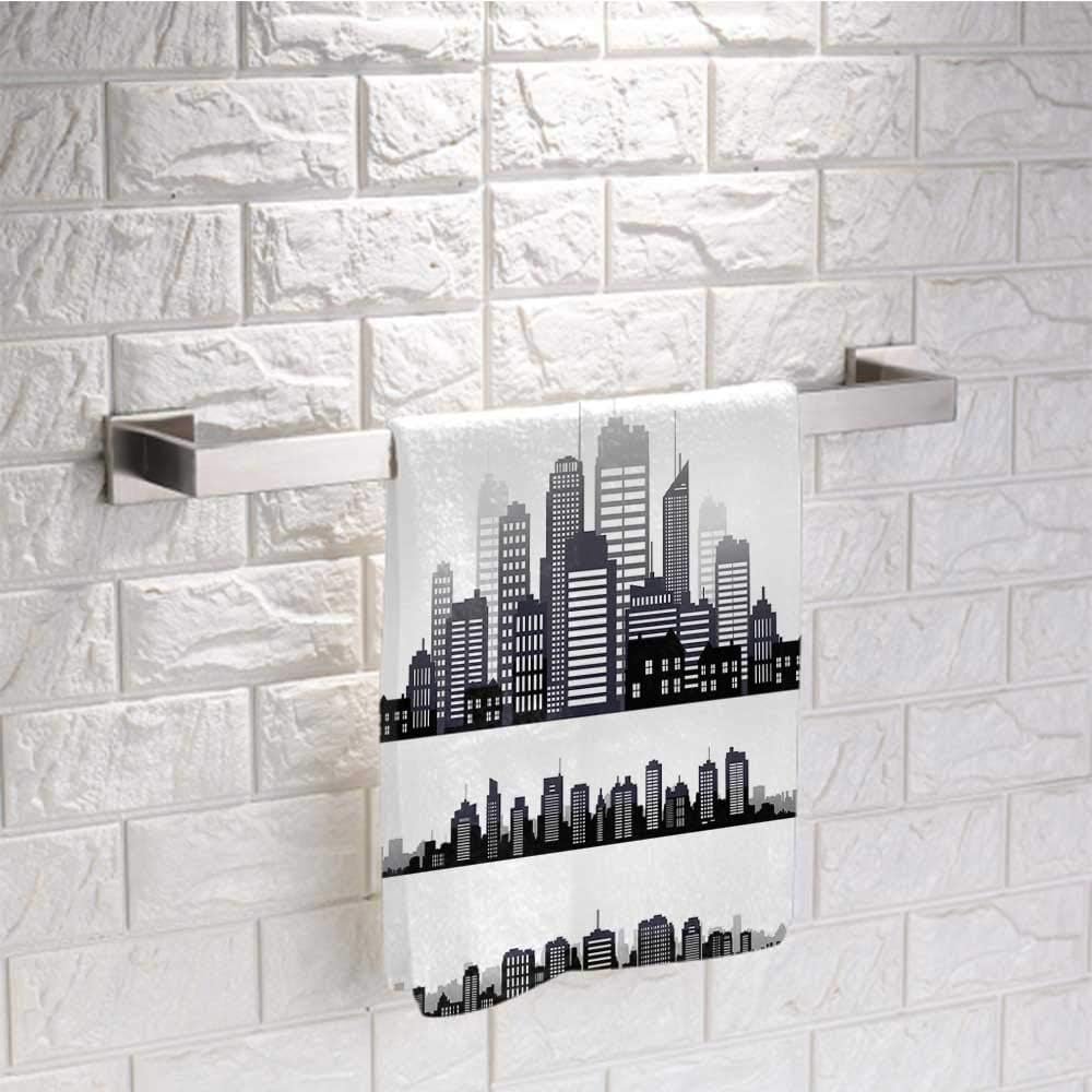 prunushome Baby Towel City Towels for Cleaning Silhouette Long Buildings Skyline Real Estate Pattern Architecture Inspirations Perfect for Daily Use Black Grey White (8"x24")