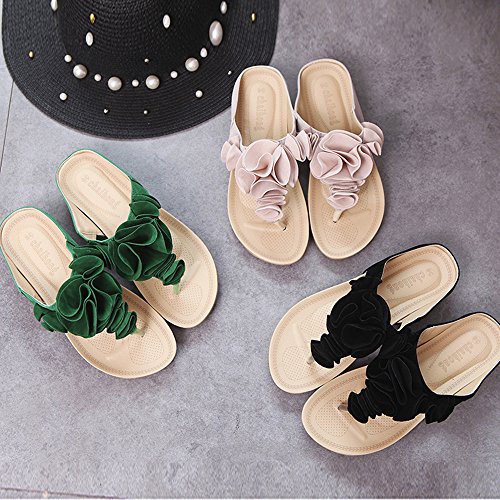 Women's Casual Sandals,Sunyastor Lady Summer Beach Flip Flops Outdoor Slippers Casual Flat Shoes Lady Pretty Floral Sandals Black