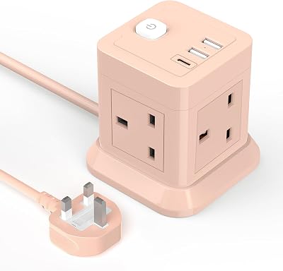 BEVA Cube Extension Lead with USB Ports 4 AC Outlets 3 USB Desktop Power Hub