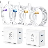 QZIIW iPhone 17 16 15 Pro Max Charger Fast Charging,45W Dual Port USB C Fast Charger Block [2-Pack] & Extra Long 60W 3/6/10/10FT USB C Cable - PD Quick Adapter 3.0 for iPhone 16 15 17/16 15 17 Pro.