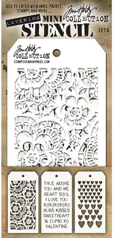 Stampers Anonymous Tim Holtz Mini Layered Stencil Set #6,8.61x21x0.2 cm, Multicolor