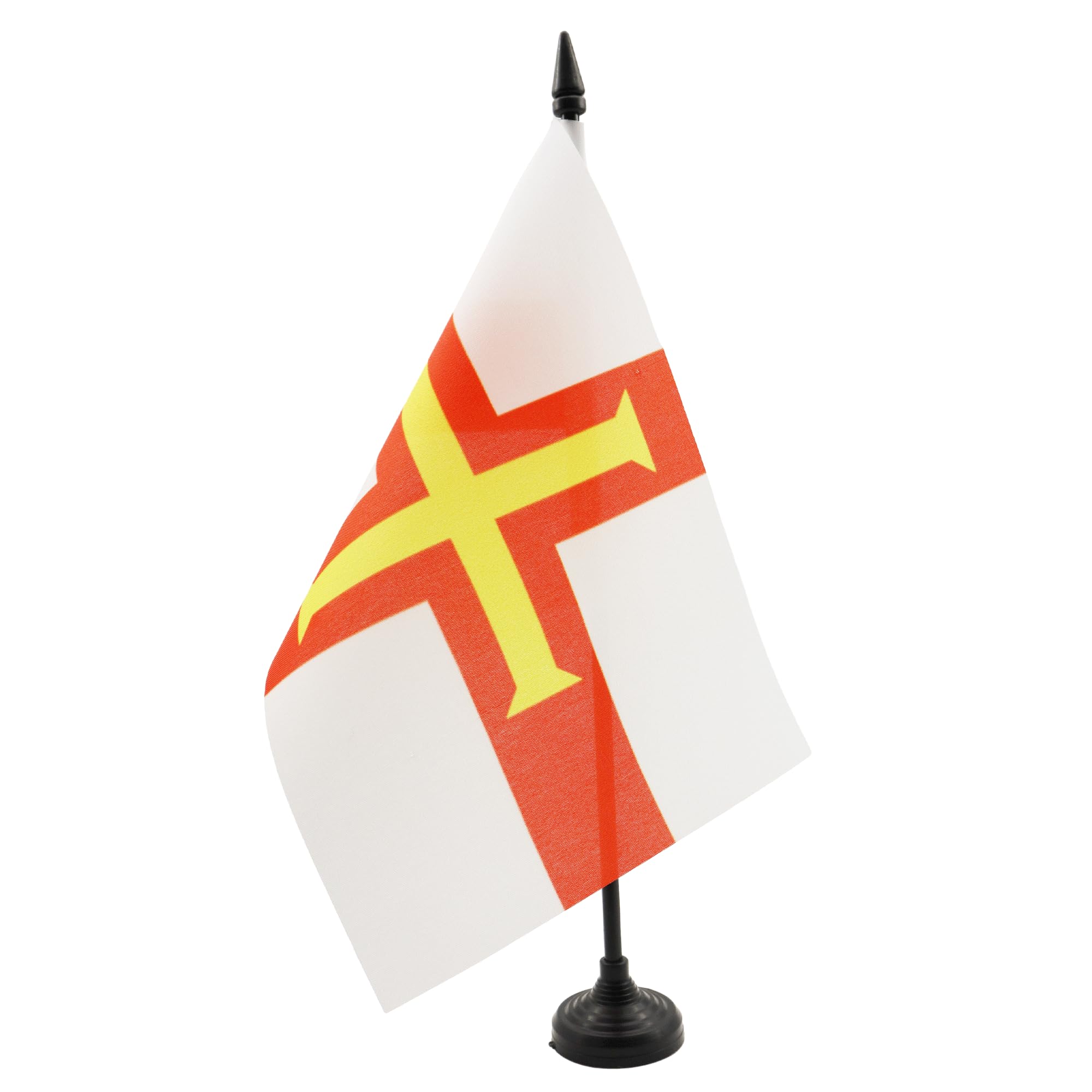 AZ FLAG Guernsey Table Flag 5'' x 8'' - British Office Decoration 100% Polyester 21 x 14 cm - Mini Desk Flag with Pole and Black Plastic Base