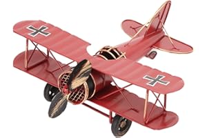 LIYJTK Retro Airplane Model Decor, Large Vintage Metal Decorative Wrought Iron Aircraft Hanging Airplane Biplane Ornament for Christmas Photo Props Tree Desktop Decoration Birthday Gifts(Red)