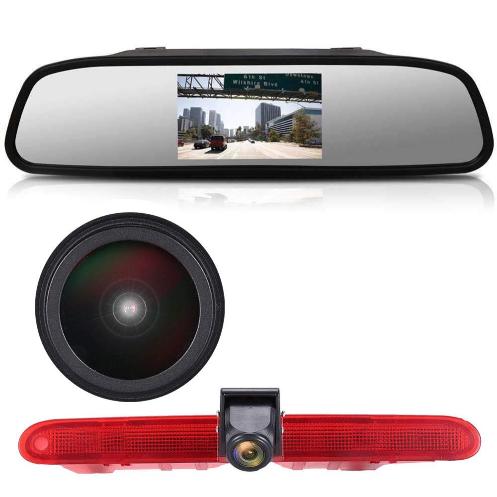 〔18mm Lens Camera + 4.3''Rearview Mirror〕Car HD waterproof 3rd Brake Light Reverse Camera Kit replacement for Peugeot Partner 2 II Tepee Rifter 2008-2016/ Berlingo 3 III 4 IV B9 Kasten ab Bj 2008-2020