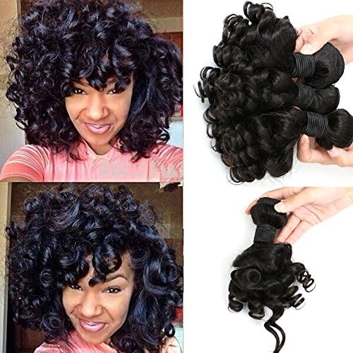 Aliglossy Bouncy Curly Hair 4 Piece 8A Brazilian Virgin Hair Weave Bundles Funmi Hair 8-22 inch Natural Color Human Hair Extensions Can Be Dyed