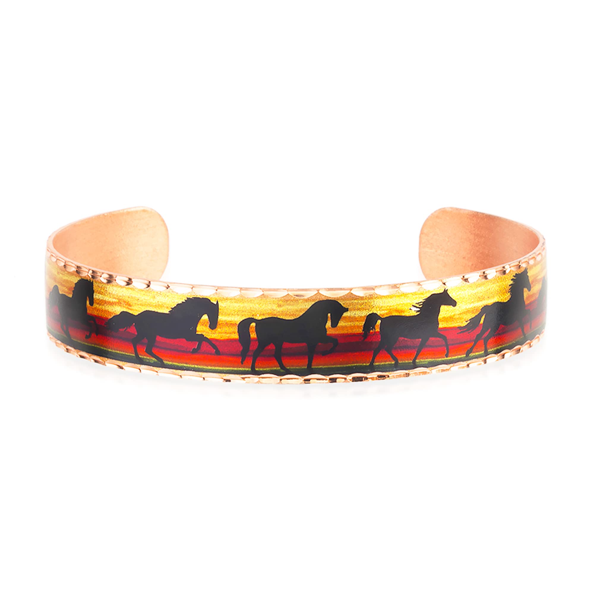 FRONT LINE JEWELRY Artisan-crafted Horse Bracelets for Horsemen & Horsewomen Showcase Running Horse Silhouettes with Colorful Sunset First Mother's Day Gifts, Horse Gifts for Horse Lovers