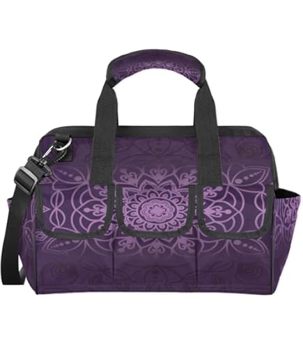 Skull Purple Tool Bag for Men Women Heavy Duty Multi-Pockets Wide