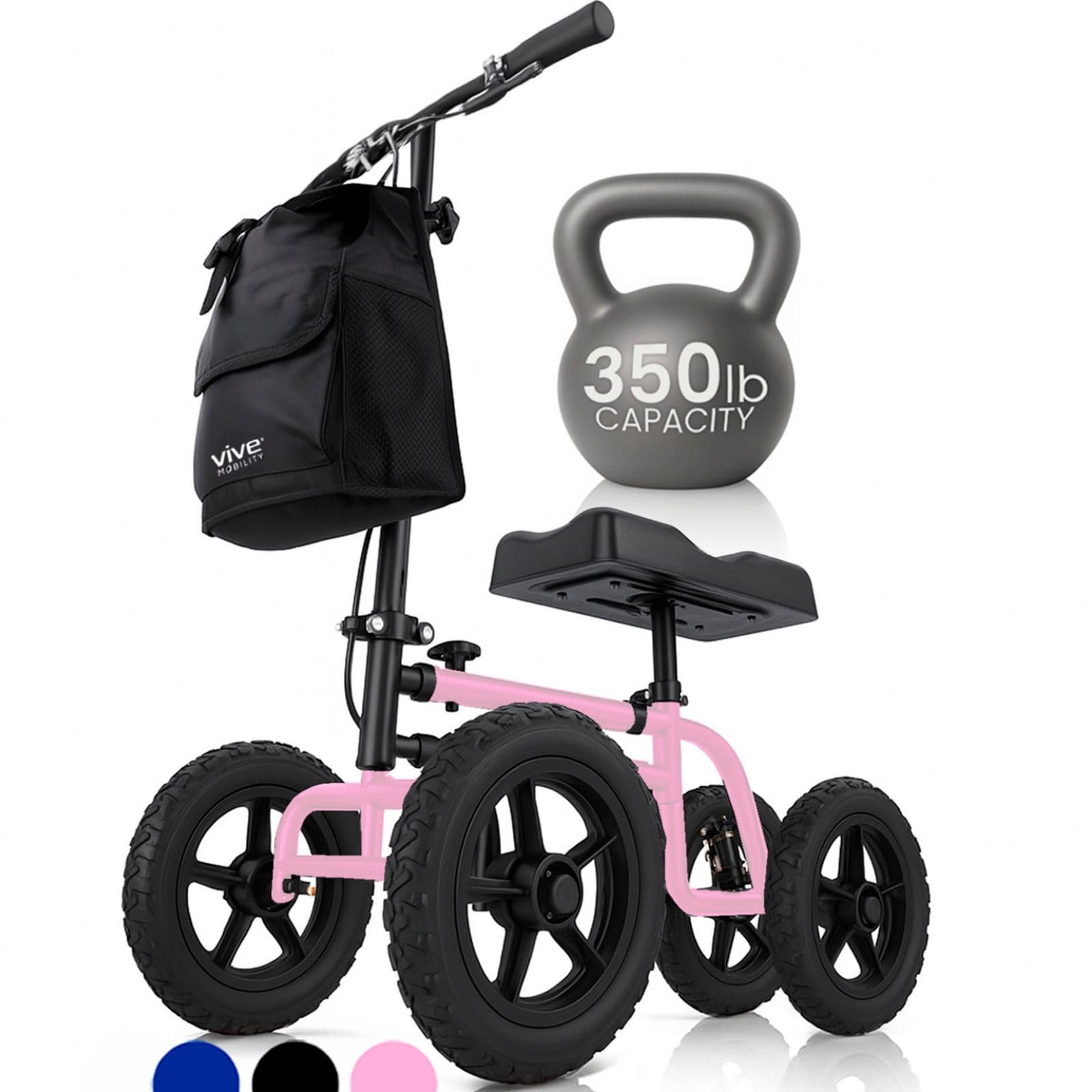 Vive Mobility All Terrain Knee Scooter - Knee Walker for Broken Leg, Foot, Ankle Injuries - Kneeling Quad Roller Cart - Orthopedic Seat Pad for Adult & Elderly