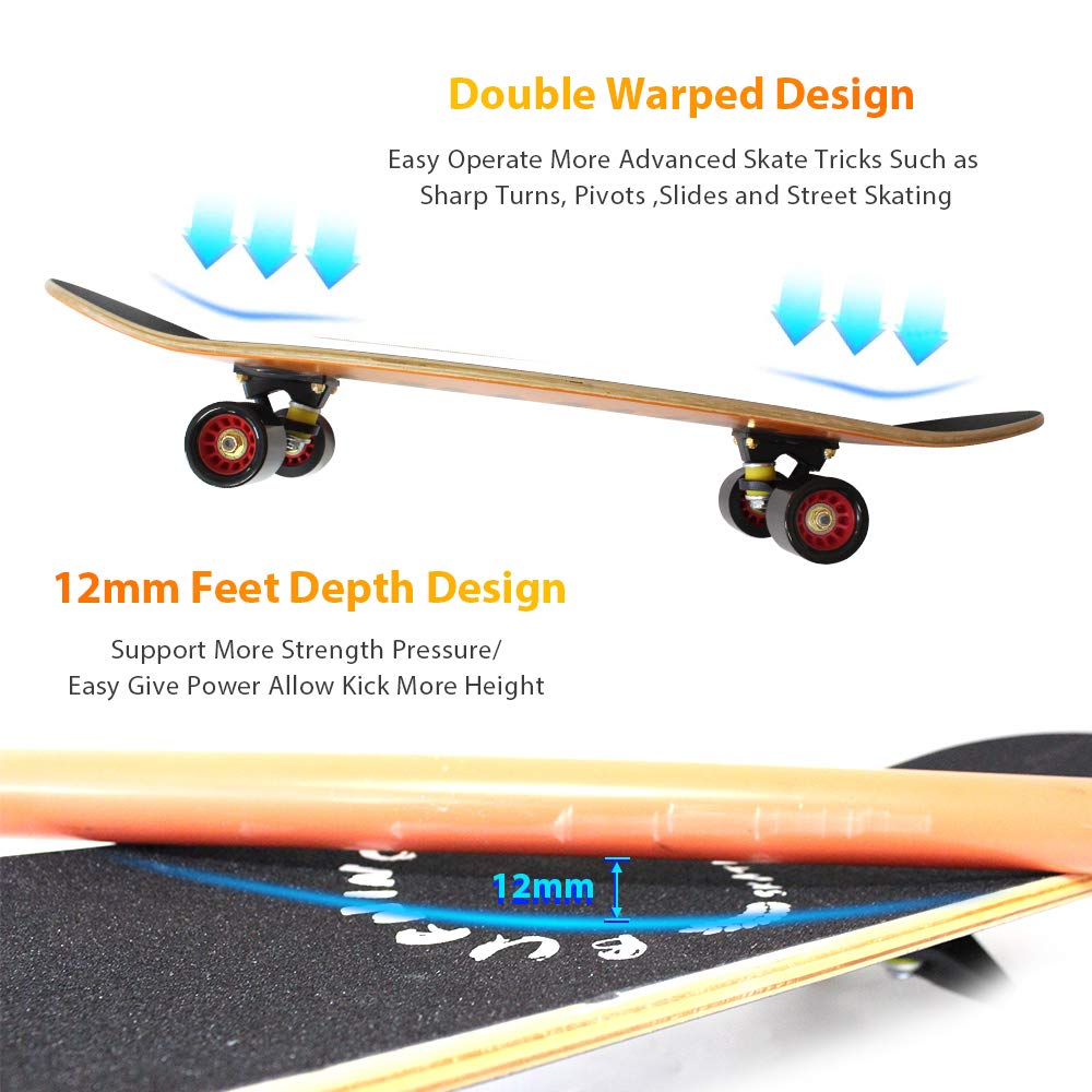 Easy_Way Complete Skateboards- Standard Skateboards for Beginners Kids Boys Girls Teenager- 31''x 8''Canadian Maple Cruiser Pro Skate Board, Skateboards