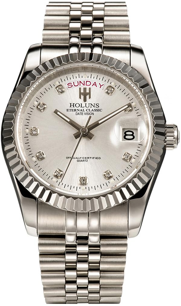 HUNRUY 41MM Mens Luxury Quartz Watch with Calendar Luminous Waterproof Wrist Watches, Silver, Quartz Watch