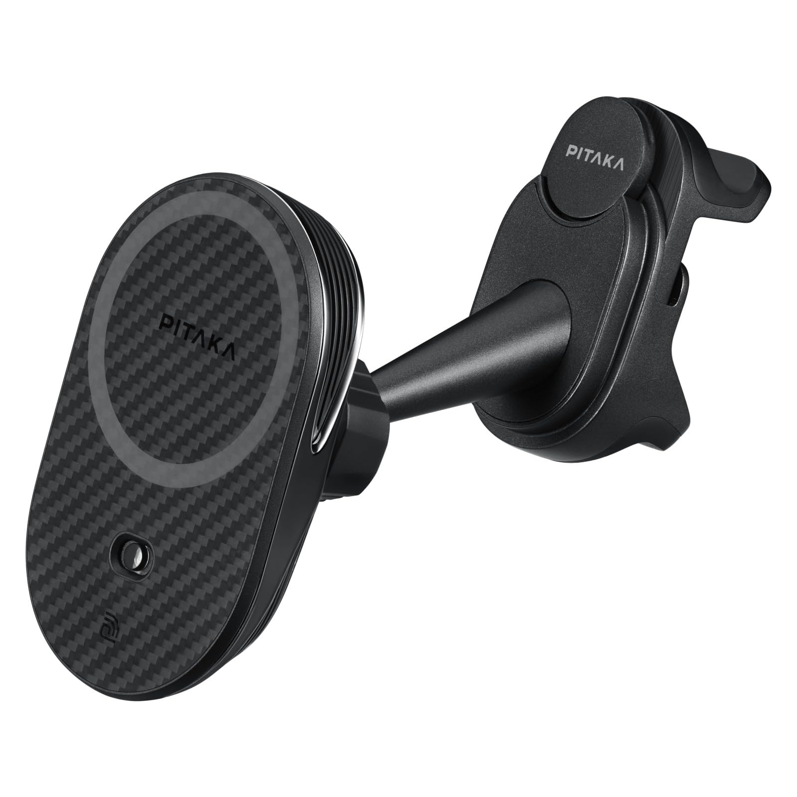 PITAKA Mobile Phone Holder with Charging Function Car Mount 15 W Charger for iPhone 16/15/14/13 with NFC 360° Rotatable for Tesla Model 3/Y [MagEZ Car Mount Pro 2]