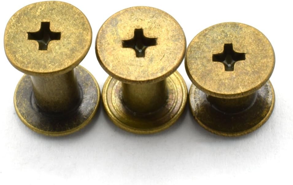 LQ Industrial 90 Sets Bronze M5 Chicago Screw Assorted Kit Phillips Head Button Stud Screws Nail Rivet for DIY Leather Craft M5x6 M5x10 M5x12